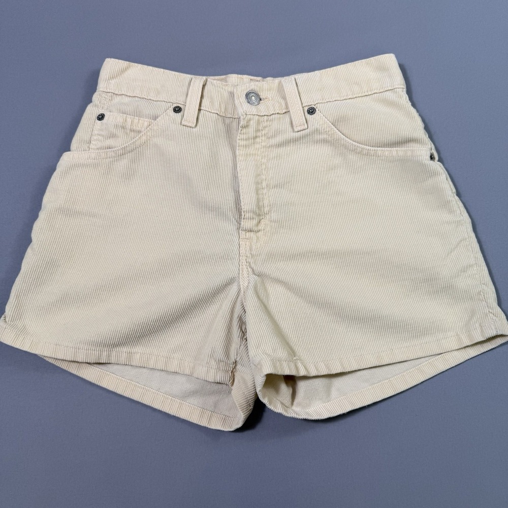 Vintage 90s Levis 913 Corduroy Orange Tab Shorts Womens 5 (26x3) Beige High Rise